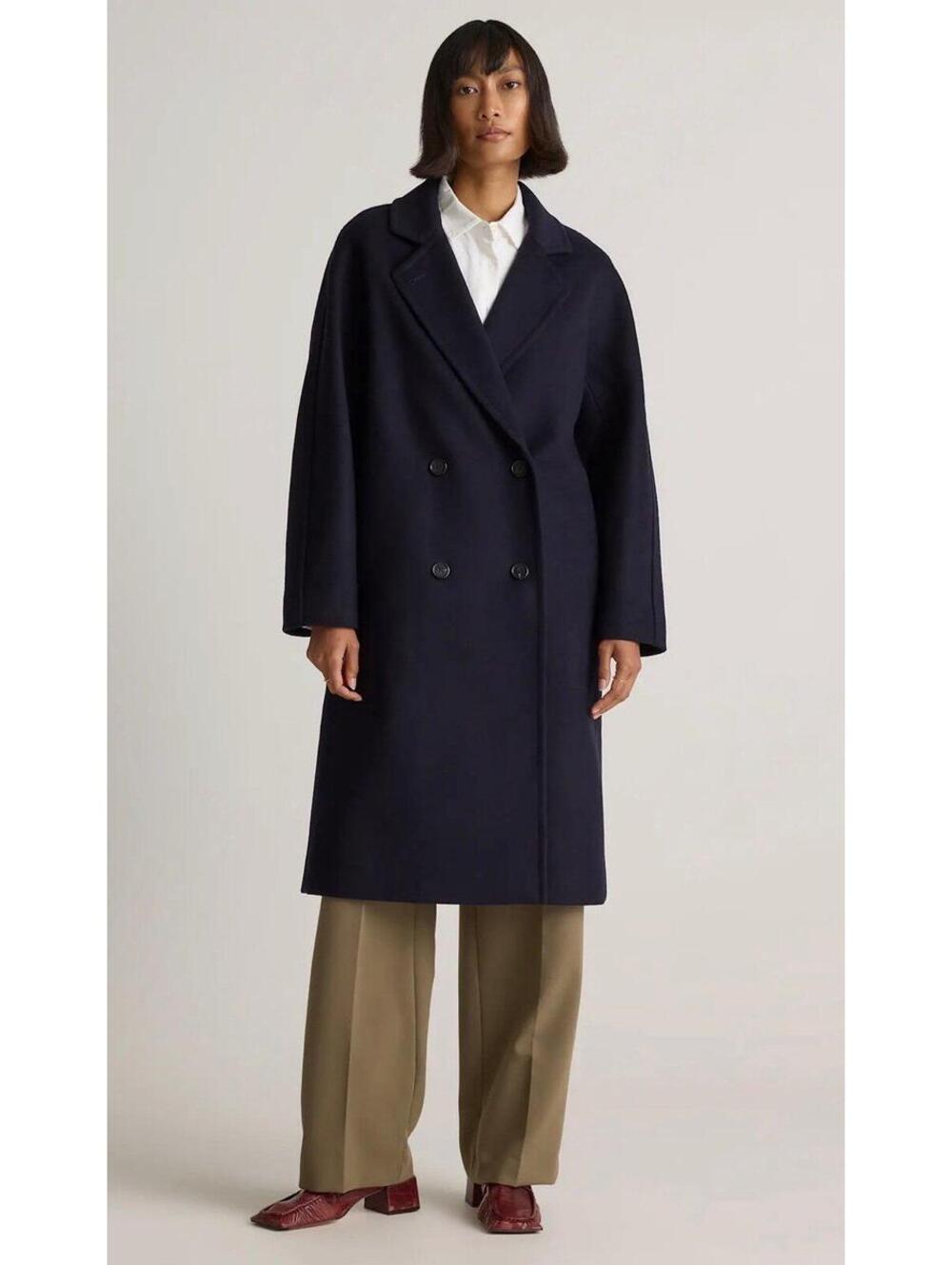 Quince Women’s Italian Wool Double Breasted Coat Cadet Navy L NWOT
